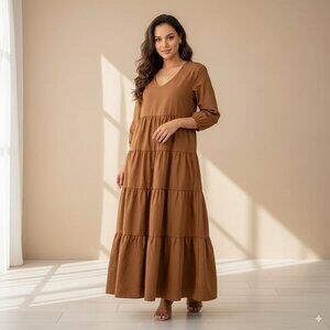en saison brown dress En Saison Size S Brown & Black Linen Sleeveless color block V Neck Maxi Dress